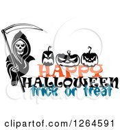 Poster, Art Print Of Grim Reaper And Pumpkins Over Happy Halloween Trick Or Treat Text