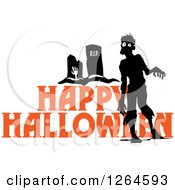 Clipart Of A Zombie And Headstones With Happy Halloween Text Royalty Free Vector Illustration