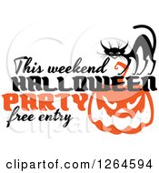 Poster, Art Print Of Black Cat With This Weekend Halloween Party Free Entry Over A Pumpkin
