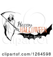Poster, Art Print Of Grim Reaper And Bat With Happy Halloween Trick Or Treat Text