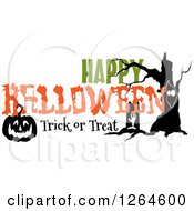 Clipart Of A Rising Zombie And Jackolantern With Happy Halloween Trick Or Treat Text Royalty Free Vector Illustration