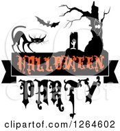 Poster, Art Print Of Rising Zombie Bat Tree And Cat With Halloween Party Text