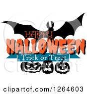 Clipart Of A Vampire Bat With Jackolanterns And Happy Halloween Trick Or Treat Text Royalty Free Vector Illustration