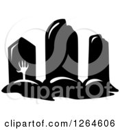 Clipart Of A Black And White Zombie Hand Rising From A Grave Royalty Free Vector Illustration