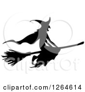 Poster, Art Print Of Black Silhouetted Witch Flying On A Broomstick