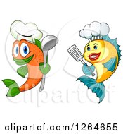 Clipart Of Chef Fish Holding A Ladel And Spatula Royalty Free Vector Illustration