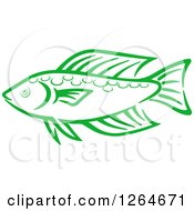 Clipart Of A Sketched Green Marine Fish Royalty Free Vector Illustration