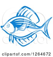 Clipart Of A Sketched Blue Marine Fish Royalty Free Vector Illustration