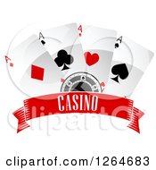 Poker Chip With Playing Cards Over A Casino Banner