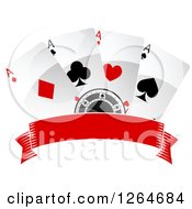 Poker Chip With Playing Cards Over A Blank Banner