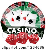 Poster, Art Print Of Clipart Of A  Roulette With Playing Cards And Dice With A Casino Banner Royalty Free Vector Illustration