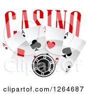 Poster, Art Print Of Poker Chip With Playing Cards Over Casino Text