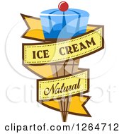 Poster, Art Print Of Blue Waffle Ice Cream Cone In A Yellow Natural Ribbon Banner
