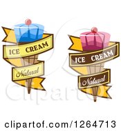 Clipart Of Waffle Ice Cream Cones In Natural Ribbon Banners Royalty Free Vector Illustration