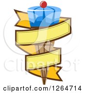 Blue Waffle Ice Cream Cone In A Yellow Ribbon Banner