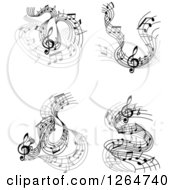 Clipart Of Grayscale Flowing Music Note Designs Royalty Free Vector Illustration