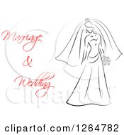 Poster, Art Print Of Black And White Sketched Bride With Red Marriage And Wedding Text