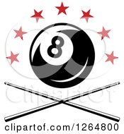 Billiards Pool Eightball Over Crossed Cue Sticks And Red Stars