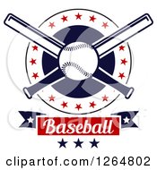 Clipart Of A Baseball And Crossed Bats In A Circle With Stars Above A Text Banner Royalty Free Vector Illustration