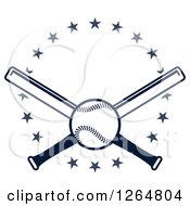 Clipart Of A Navy Blue Baseball Over Crossed Bats In A Star Circle Royalty Free Vector Illustration