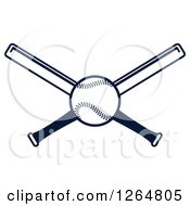 Clipart Of A Navy Blue Baseball Over Crossed Bats Royalty Free Vector Illustration