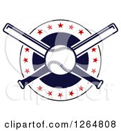 Poster, Art Print Of Baseball And Crossed Bats In A Circle With Stars