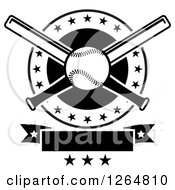 Poster, Art Print Of Black And White Baseball And Crossed Bats In A Circle With Stars Above A Blank Ribbon Banner