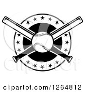 Poster, Art Print Of Black And White Baseball And Crossed Bats In A Circle With Stars