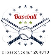 Poster, Art Print Of Baseball Over Crossed Bats In A Star Circle With Text
