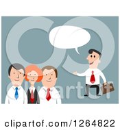 Clipart Of A Businessman Talking To A Team Royalty Free Vector Illustration