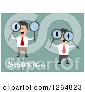 Clipart Of Businessmen Searching Over Green Royalty Free Vector Illustration