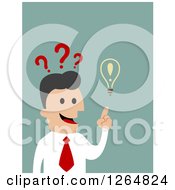 Clipart Of A Smart Businessman With An Idea Over Green Royalty Free Vector Illustration