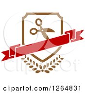 Poster, Art Print Of Shield With Scissors And A Banner Over Leaves