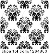 Seamless Background Pattern Of Black Floral Damask On White