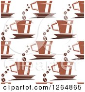 Clipart Of A Seamless Background Pattern Of Brown Coffee Cups And Beans Royalty Free Vector Illustration