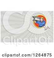 Clipart Of A Construction Worker Carrying A Beam And Hammer And Rays Business Card Design Royalty Free Illustration
