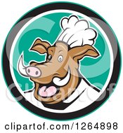 Clipart Of A Carton Happy Pig Chef In A Green And White Circle Royalty Free Vector Illustration