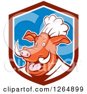 Carton Happy Pig Chef In A Maroon Blue And White Shield
