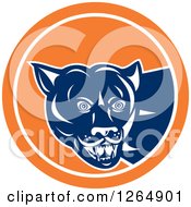 Poster, Art Print Of Blue And White Cougar In An Orange And White Circle