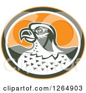 Poster, Art Print Of Retro Falcon Head In An Orange Green And White Oval