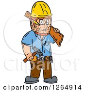 Clipart Of A Carpenter Carrying Lumber Royalty Free Vector Illustration