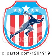 Clipart Of A Retro Male Runner Sprinting In An American Flag Shield Royalty Free Vector Illustration by patrimonio