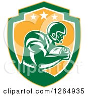 Poster, Art Print Of Retro American Football Player In A Yellow Green And White Shield