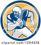 Poster, Art Print Of Retro American Football Player In A Blue White And Yellow Circle
