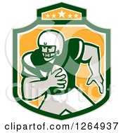 Poster, Art Print Of Retro American Football Player In A Green White And Yellow Shield