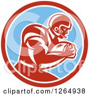 Poster, Art Print Of Retro American Football Player In A Red White And Blue Circle