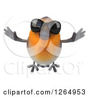 Clipart Of A 3d Red Robin Bird Wearing Sunglasses And Flying Royalty Free Illustration