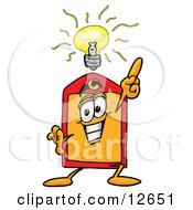 Price Tag Mascot Cartoon Character With A Bright Idea