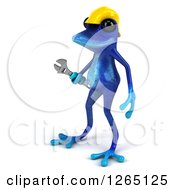 Clipart Of A 3d Blue Contractor Springer Frog Holding A Wrench Royalty Free Illustration by Julos
