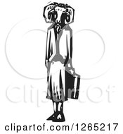 Clipart Of A Black And White Woodcut Business Woman With A Goat Head Royalty Free Vector Illustration